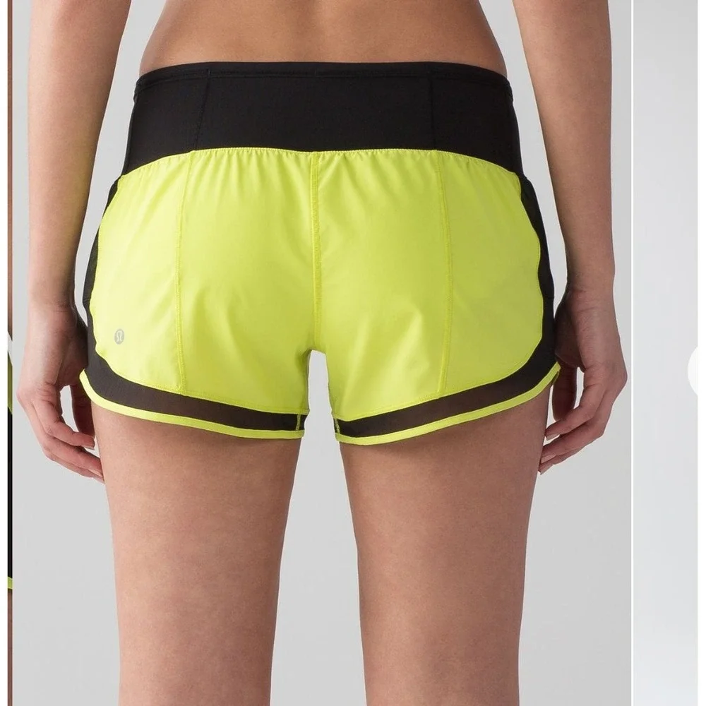 Lululemon Mind Over Miles Short Women Size 6 Neon Yellow Black Excellent